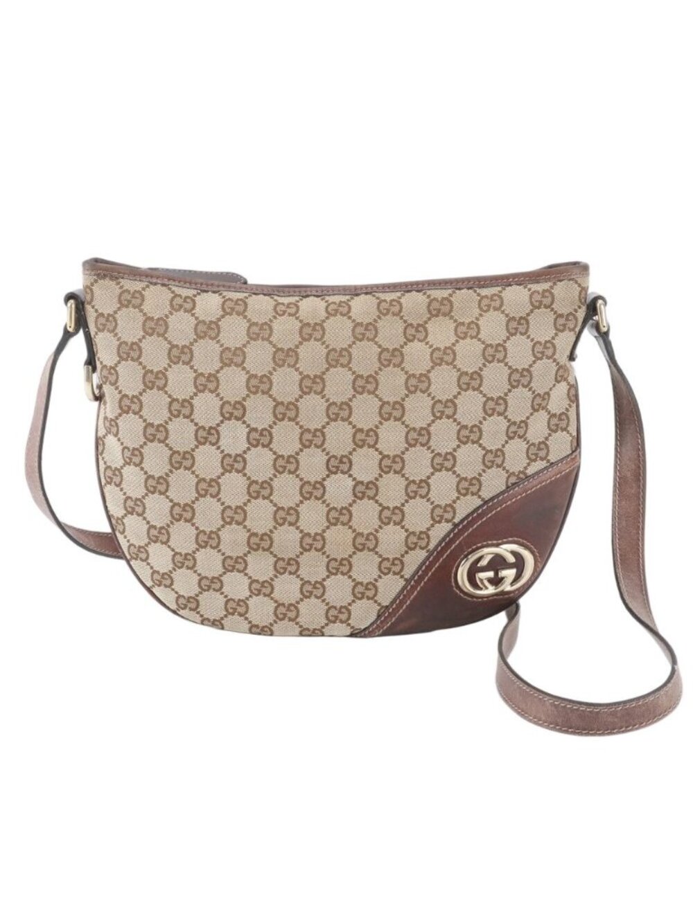 Gucci GG Canvas New Brit Leather Shoulder Bag Crossbody Hand Tote
